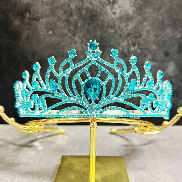 Ocean Blue Tiara, Tiara with Comb, Princess Tiara, Silver Cosplay Headband - Picture 1 of 8
